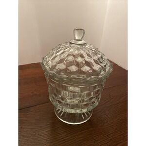 Vintage Homco American Cube Pattern Pedestal Candy Dish With Lid